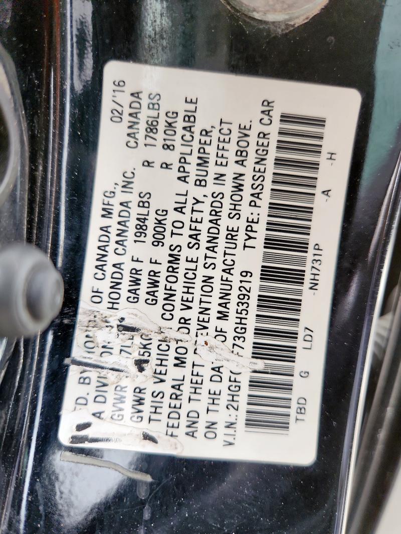 2016 HONDA CIVIC EX 2HGFC2F73GH539219