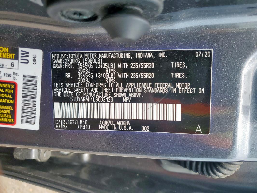 2020 TOYOTA HIGHLANDER 5TDYARAH4LS003123
