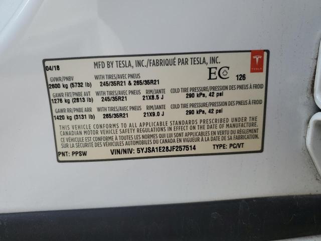 2018 TESLA MODEL S 5YJSA1E28JF257514