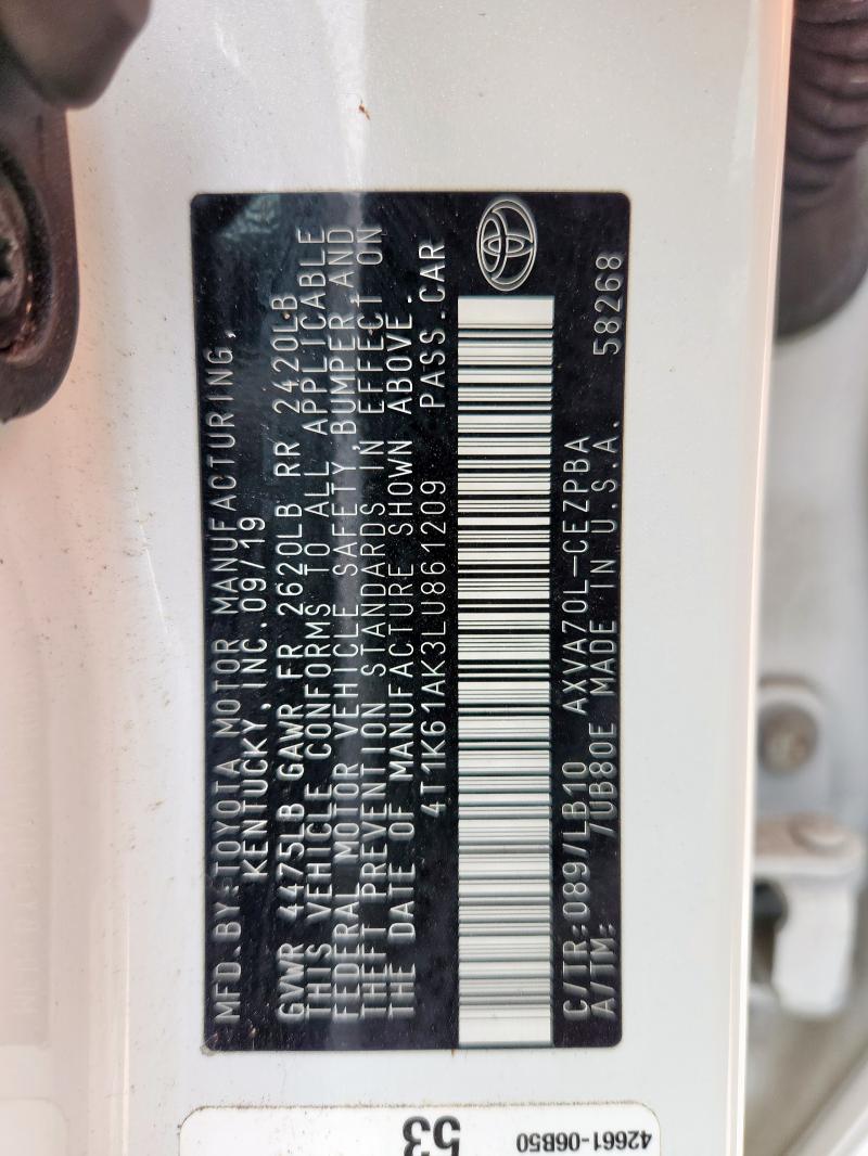 2020 TOYOTA CAMRY XSE - 4T1K61AK3LU861209
