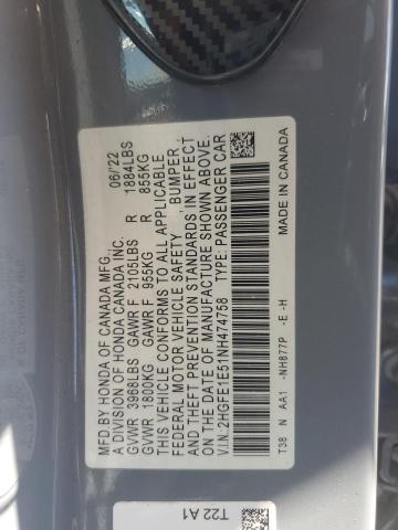 2022 HONDA CIVIC SI 2HGFE1E51NH474758