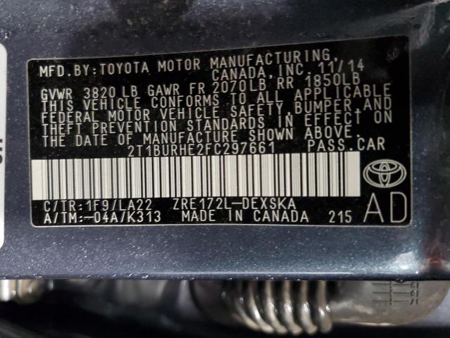2015 TOYOTA COROLLA - 2T1BURHE2FC297661