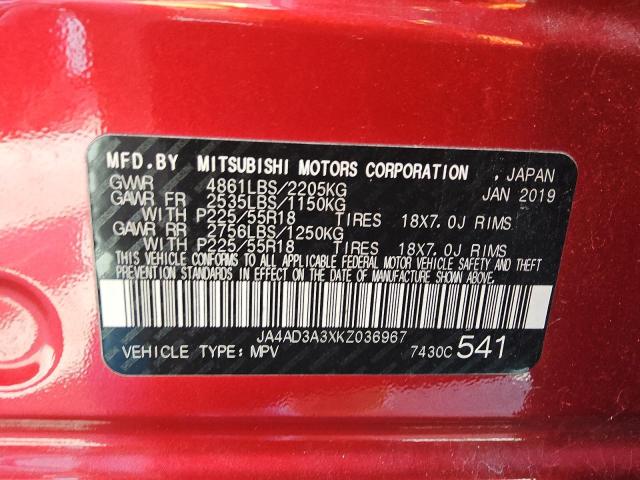 2019 MITSUBISHI OUTLANDER SE JA4AD3A3XKZ036967