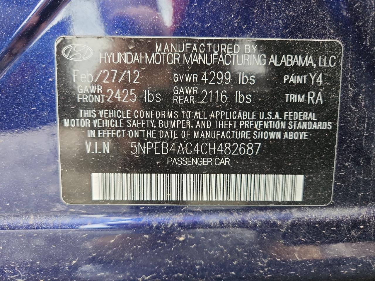 Lot #3302697002 2012 HYUNDAI SONATA GLS