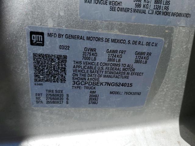2022 CHEVROLET SILVERADO - 3GCPDBEK7NG524015