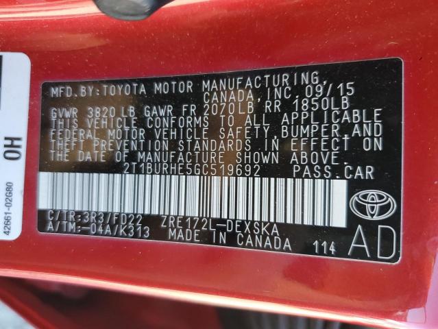 2016 TOYOTA COROLLA L - 2T1BURHE5GC519692