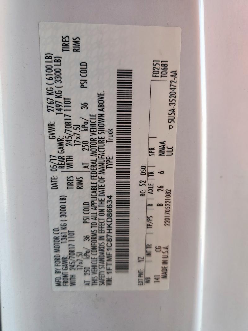 2017 FORD F150 - 1FTMF1C87HKD86634