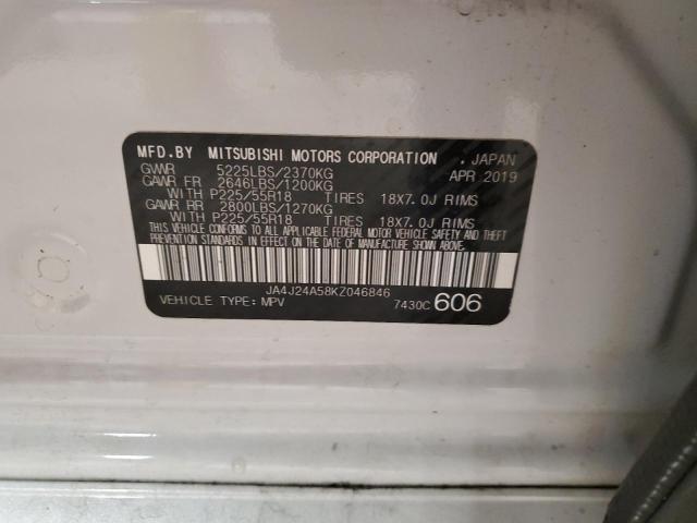 2019 MITSUBISHI OUTLANDER JA4J24A58KZ046846