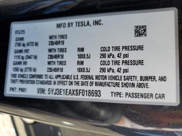 2025 TESLA MODEL 3 5YJ3E1EAXSF018693