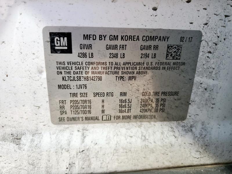 2017 CHEVROLET TRAX 1LT KL7CJLSB7HB142790