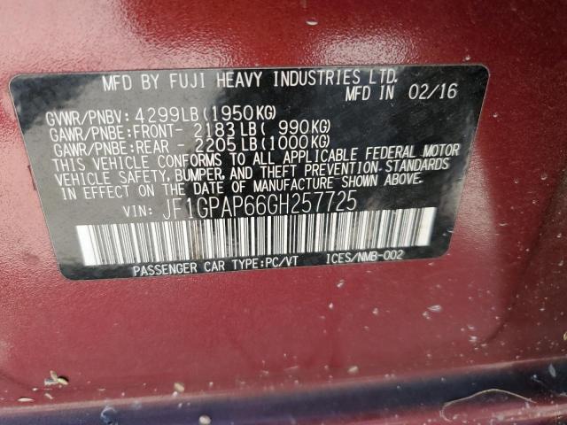 2016 SUBARU IMPREZA SP JF1GPAP66GH257725