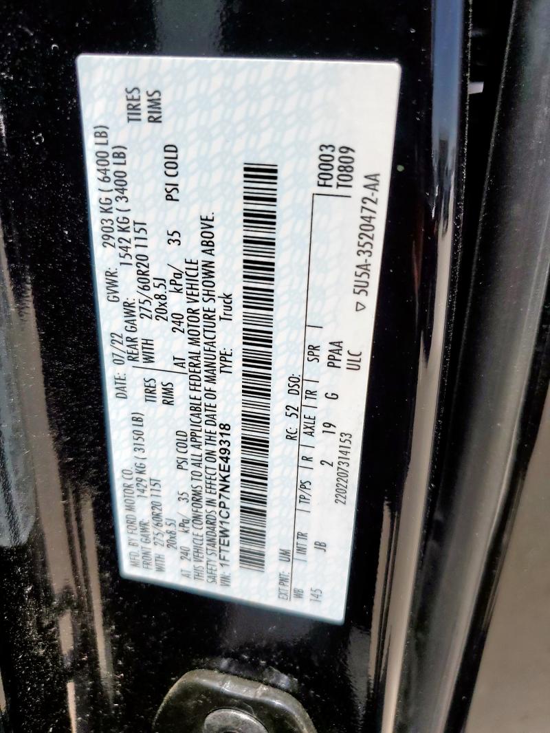 2022 FORD F150 SUPER 1FTEW1CP7NKE49318