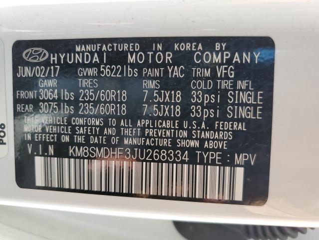 2018 HYUNDAI SANTA FE S KM8SMDHF3JU268334