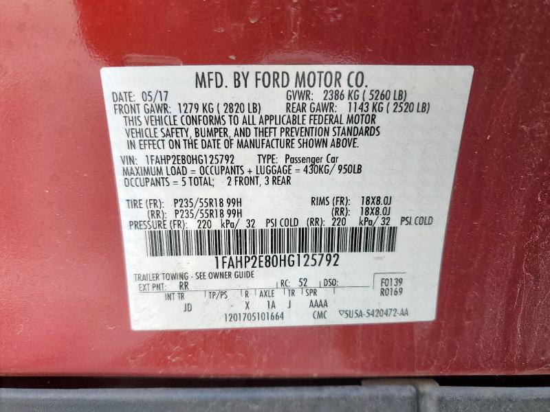 2017 FORD TAURUS SEL 1FAHP2E80HG125792