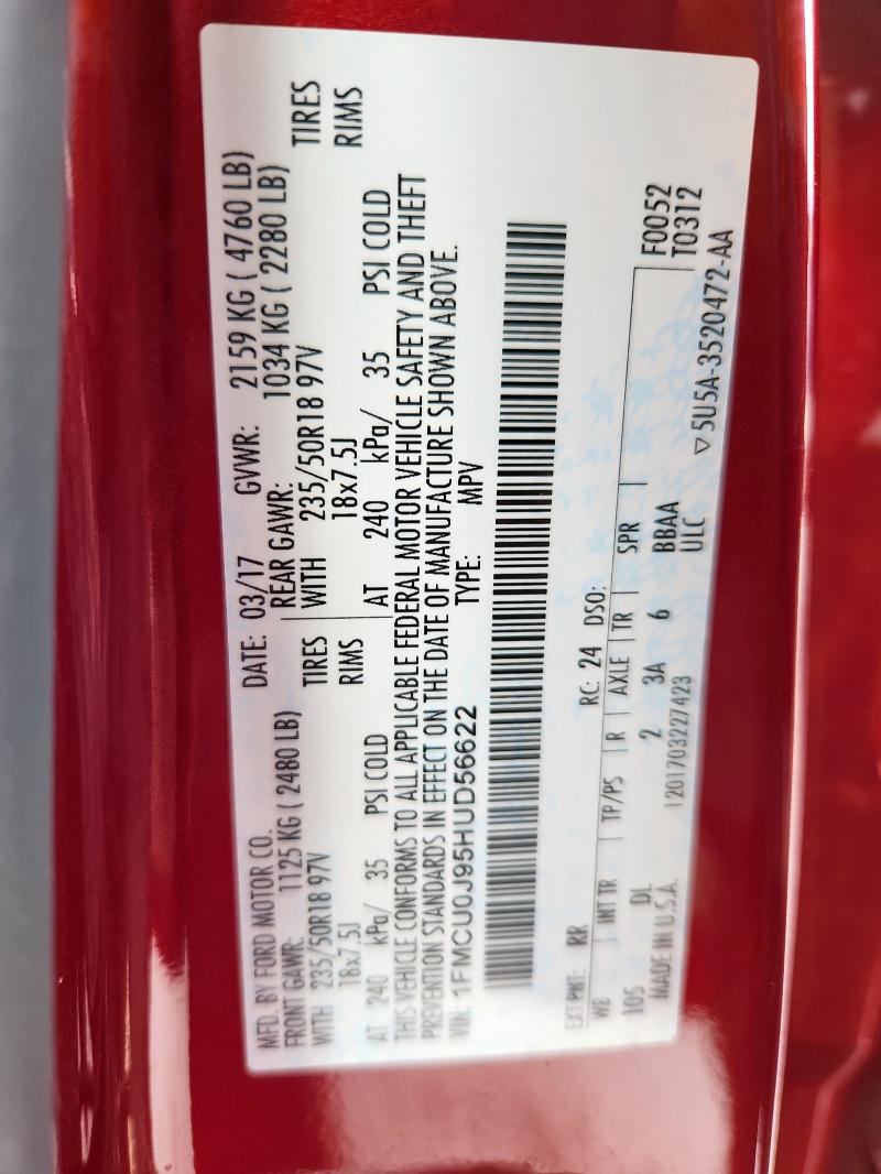 2017 FORD ESCAPE TIT 1FMCU0J95HUD56622
