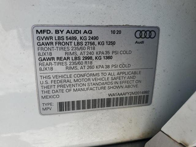 2021 AUDI Q5 PREMIUM WA1AAAFY2M2014992