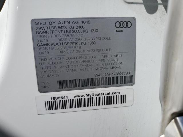 2016 AUDI Q5 PREMIUM WA1L2AFP5GA077981