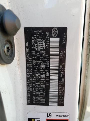 2019 TOYOTA CAMRY L - 4T1B11HK7KU800917