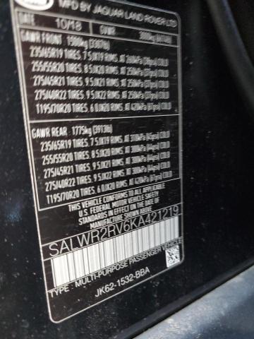 2019 LAND ROVER RANGE ROVE - SALWR2RV6KA421219