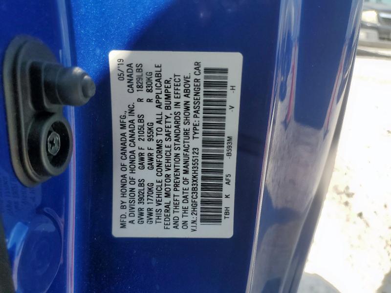 2019 HONDA CIVIC EX 2HGFC3B3XKH355123