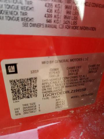2020 CHEVROLET 1500 1GCRYDED0LZ194158