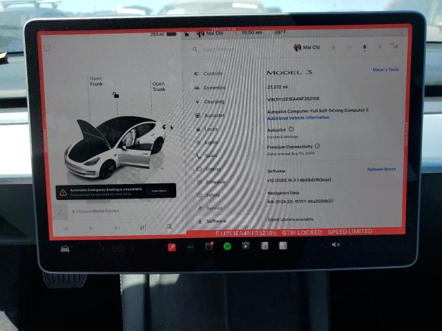 2022 TESLA MODEL 3 5YJ3E1EA4NF352108
