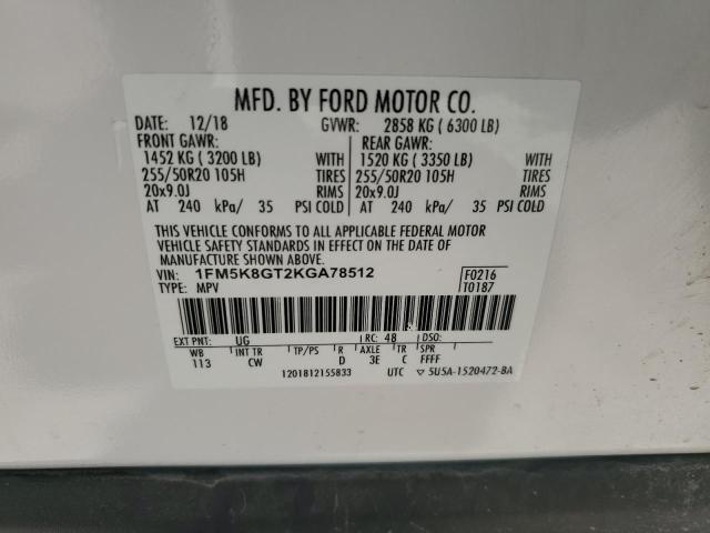 2019 FORD EXPLORER S 1FM5K8GT2KGA78512