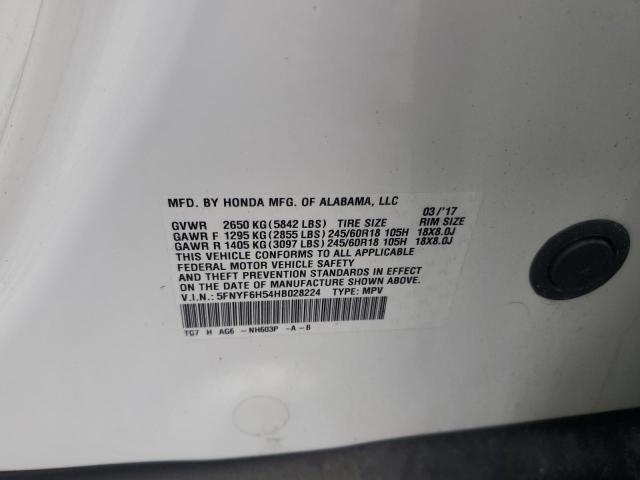 2017 HONDA PILOT EXL 5FNYF6H54HB028224