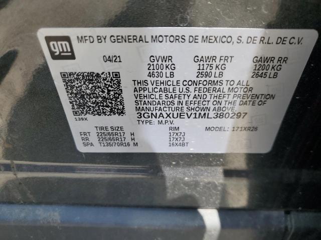 2021 CHEVROLET EQUINOX LT 3GNAXUEV1ML380297