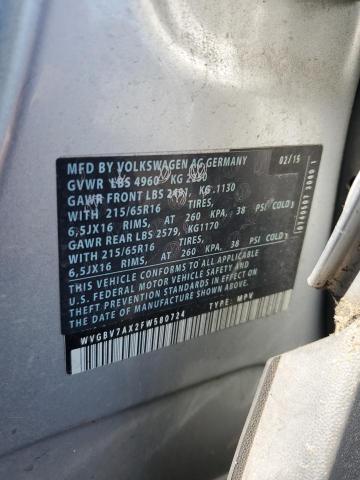 2015 VOLKSWAGEN TIGUAN S WVGBV7AX2FW580724