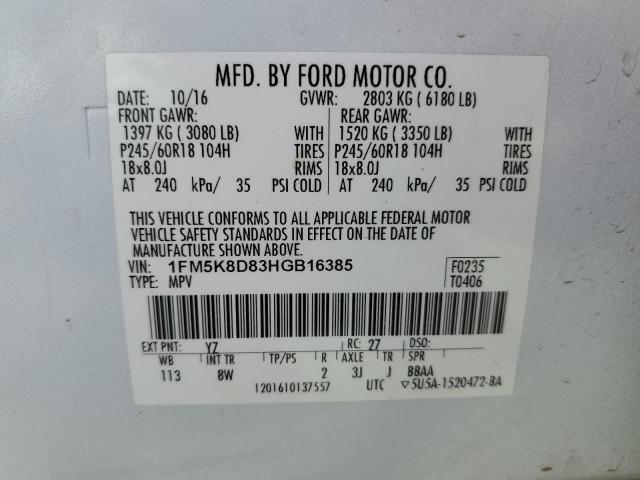 2017 FORD EXPLORER X 1FM5K8D83HGB16385