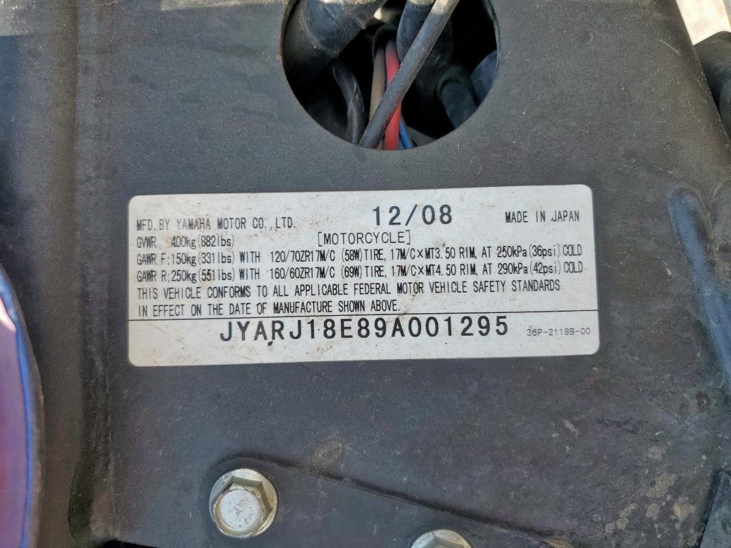 2009 YAMAHA FZ6 R JYARJ18E89A001295