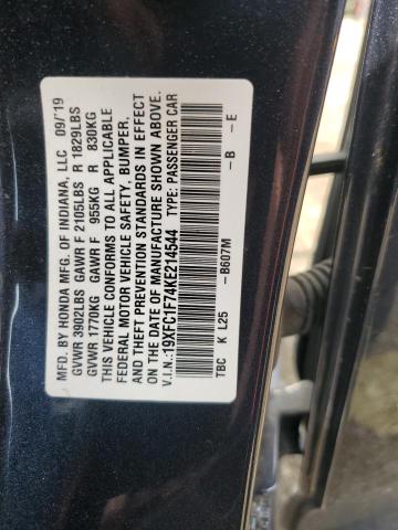 2019 HONDA CIVIC EXL 19XFC1F74KE214544