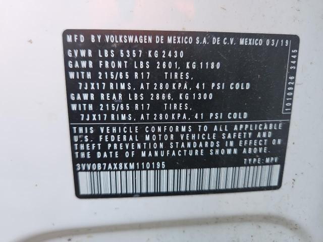 2019 VOLKSWAGEN TIGUAN S 3VV0B7AX8KM110195