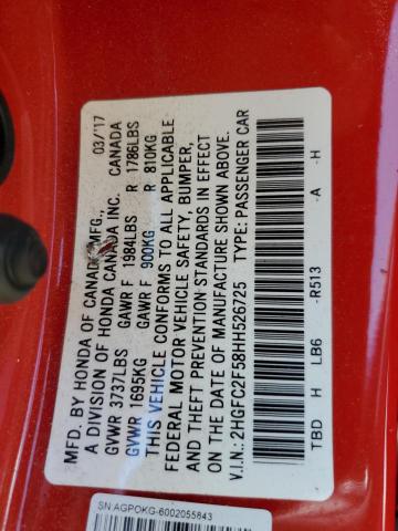 2017 HONDA CIVIC LX 2HGFC2F58HH526725