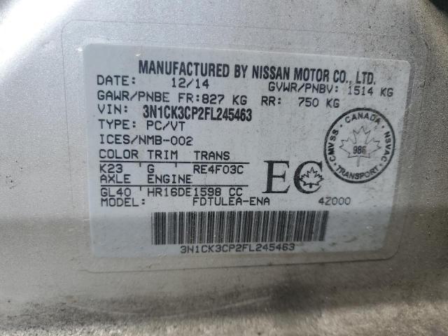 2015 NISSAN MICRA 3N1CK3CP2FL245463