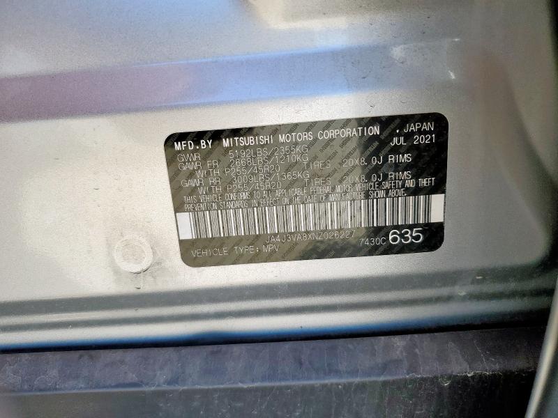 2022 MITSUBISHI OUTLANDER JA4J3VA8XNZ026227