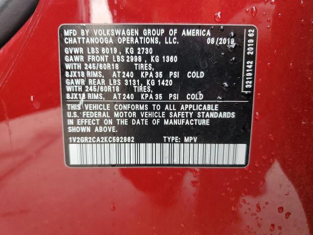 2019 VOLKSWAGEN ATLAS S 1V2GR2CA2KC592862