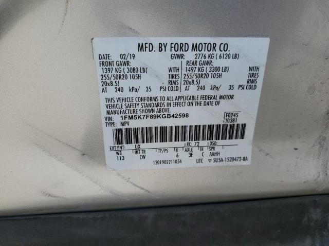2019 FORD EXPLORER L - 1FM5K7F89KGB42598