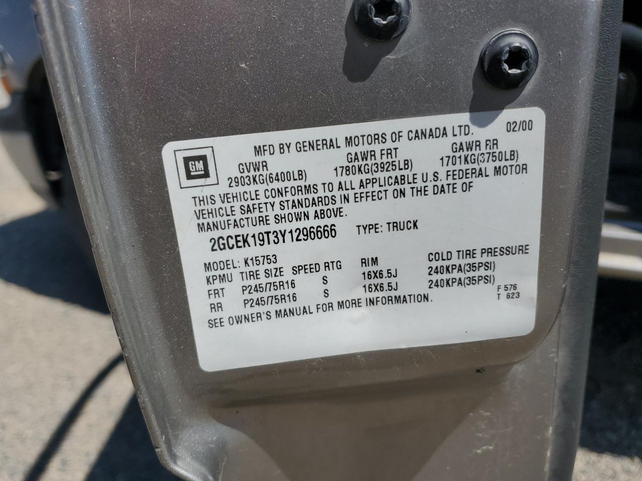 Lot #3212604302 2000 OTHE K1500 4X4 EXTENDED