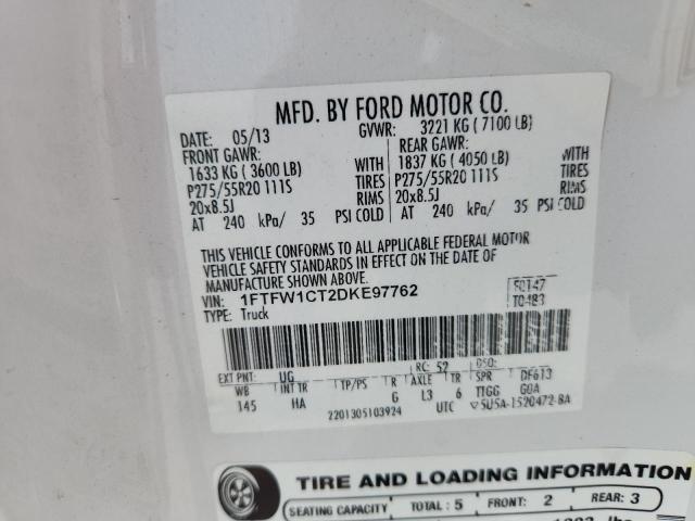 2013 FORD F150 SUPER - 1FTFW1CT2DKE97762