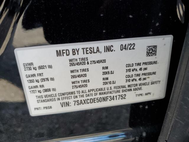 2022 TESLA MODEL X 7SAXCDE50NF341752
