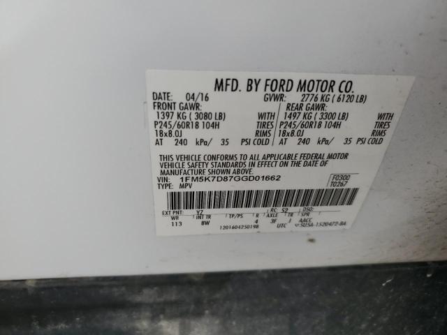 2016 FORD EXPLORER X 1FM5K7D87GGD01662