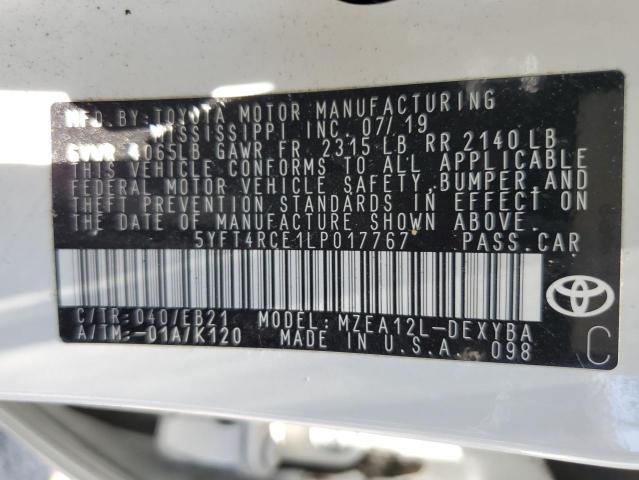 2020 TOYOTA COROLLA XS 5YFT4RCE1LP017767