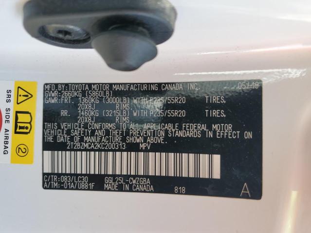 2019 LEXUS RX 350 BAS 2T2BZMCA2KC200313