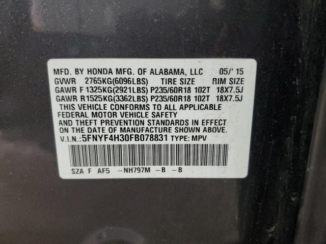 2015 HONDA PILOT SE 5FNYF4H30FB078831
