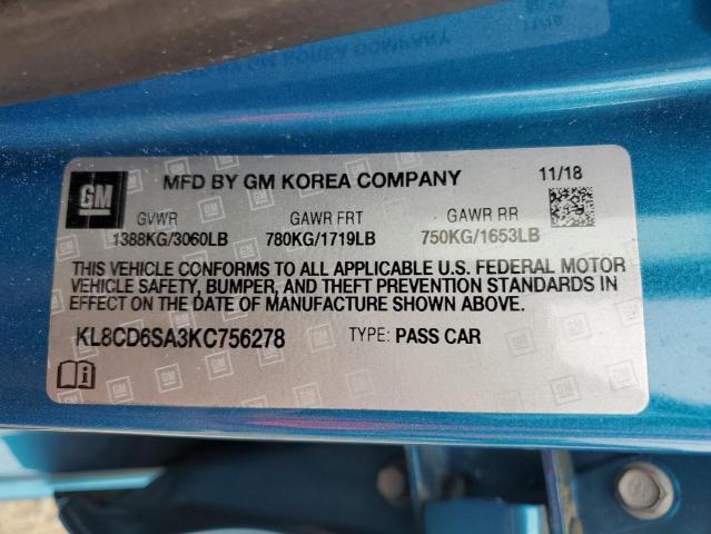 2019 CHEVROLET SPARK 1LT KL8CD6SA3KC756278