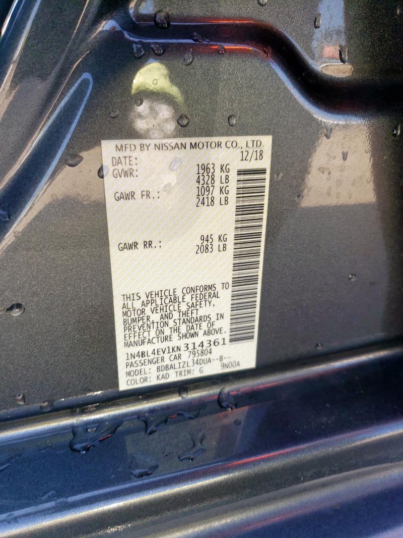 2019 NISSAN ALTIMA SL 1N4BL4EV1KN314361