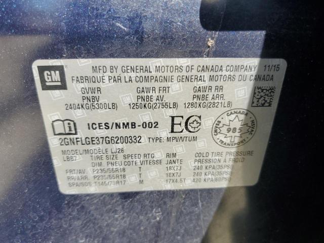 2016 CHEVROLET EQUINOX LT 2GNFLGE37G6200332