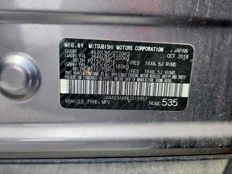 2019 MITSUBISHI ECLIPSE CR JA4AS3AA6KZ015957